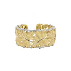 gold plated leaf bracelet with silver lining jewelry product photography example